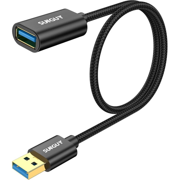 JJEAN-USB 3.0 Extension Cable 1.6FT, 5Gbps Short USB Type A Male to Female Extension Cord, USB Extender Braided Fast Data Transfer for Keyboard,Mouse,Hard Drive,Printer,Camera,Xbox etc. - Black