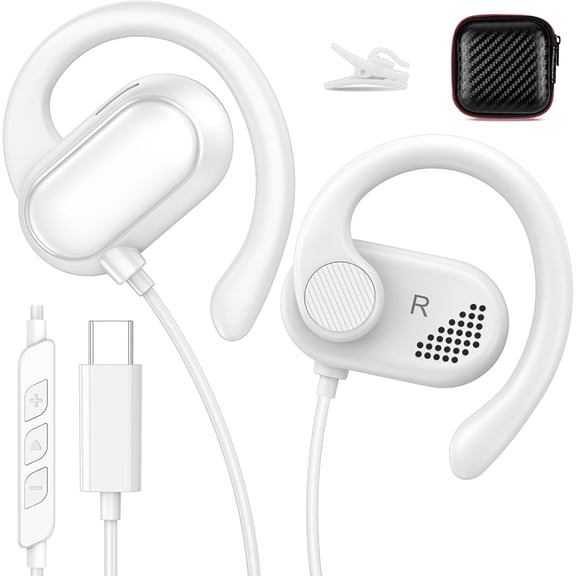 JJEAN-USB C Earbuds Wired Over Ear Open Ear Headphones for iPhone 17 16 Pro 15 Plus/iPad 10th Gen for Google Pixel 10 Pro 8 7/Galaxy S26 Sport Headset Type C Earphones with Microphone Volume Control