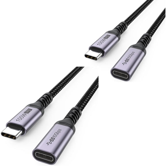 JJEAN-USB C Extension Cable 6.6ft Bundle 3ft, Type C Extender Cord USB3.1 Gen2 100W Fast Charging 10Gbps Transfer Compatibility with Laptop Tablet Mobile Phone