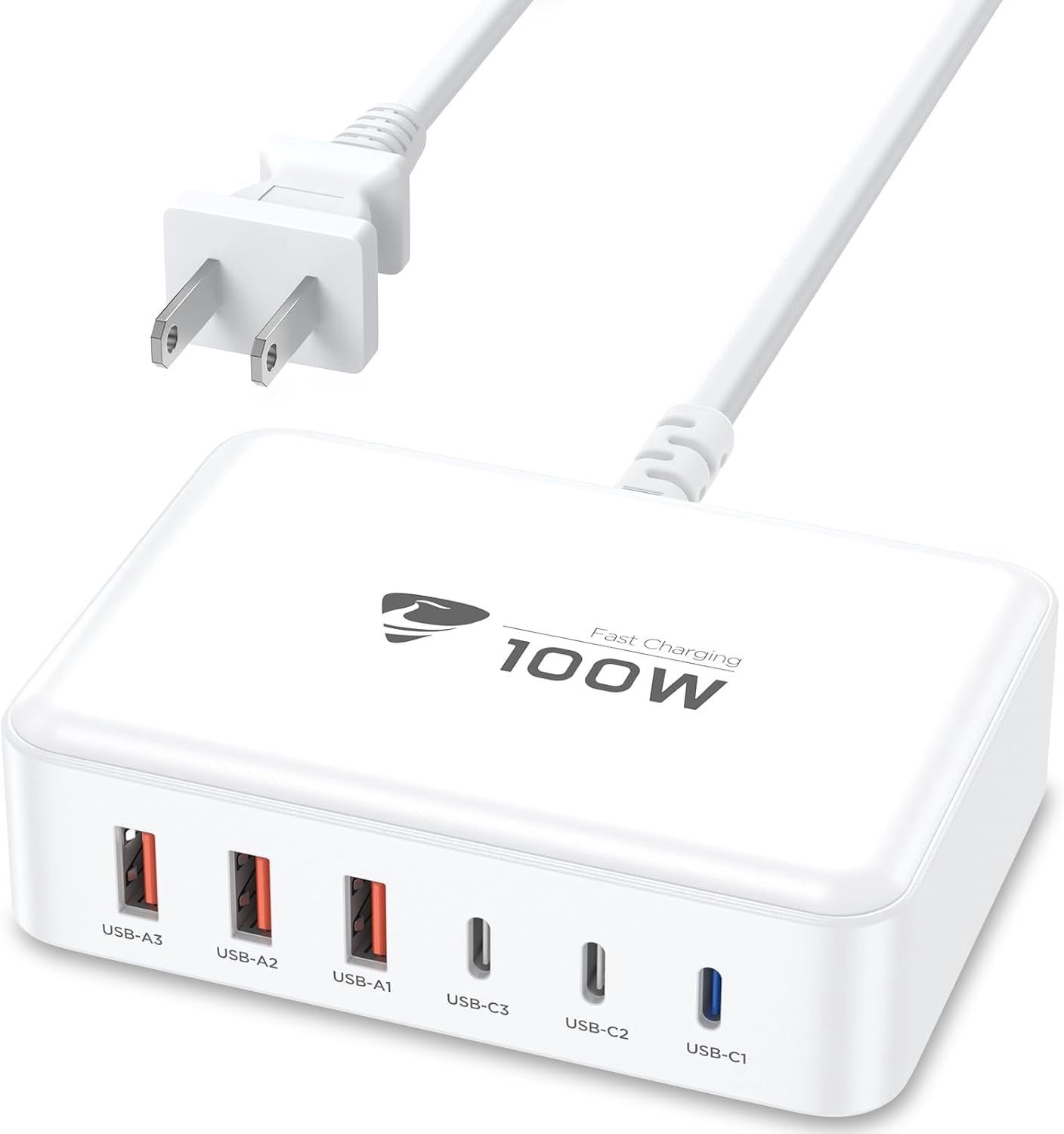 JJEAN-USB C Fast Charger, 100W GaN 6 Port USB C Fast Charging Station Hub Block Cube, QC USB A and PD USB C Wall Charger Power Multiple USB Charger Plug for iPhone 17 16 15 14 13 12 Pro Max, iPad, Sa