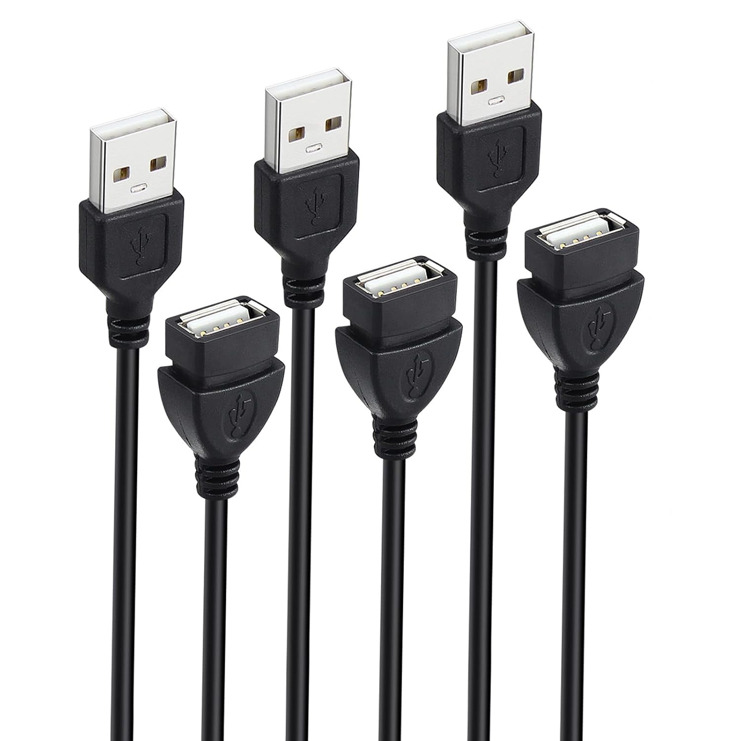 JJEAN-USB Extension Cable 10 ft Long 3-Pack, Male to Female USB-A 2.0 Extender Cord