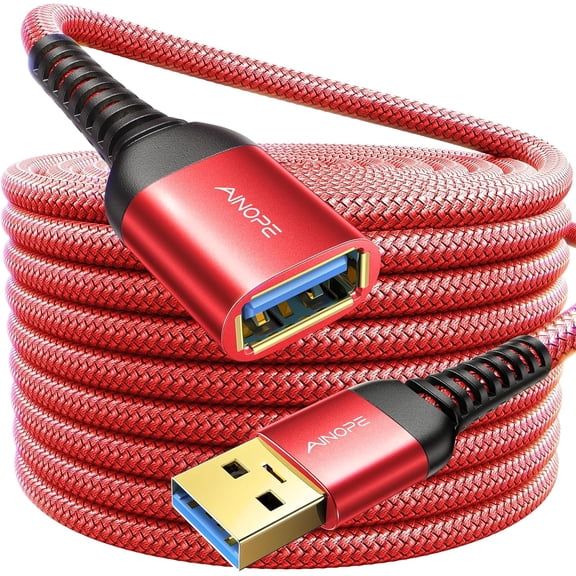 JJEAN-USB Extension Cable,USB Extender,USB 3.0 Extension Cable, Male to Female Cord High Data Transfer Compatible with Webcam,Keyboard,Flash Drive,Hard Drive,Printer,10FT,Red