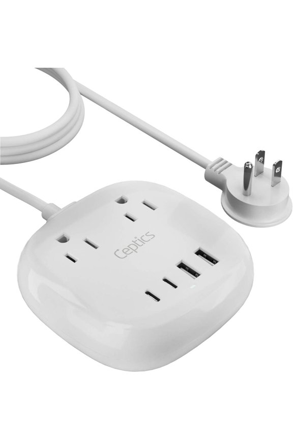 -USB Power Strip - Small & Compact - Grounded USB-A + USB-C w/Surge Protection - 21W Output, Charging Hub Station, 5 Ft Cord