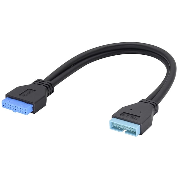 JJEAN-USB3.0 20Pin Motherboard Extension Cable USB 3.0 Motherboard 19 Pin Male to Female Extension Data Cable USB 3.0 Extension Cable for for Multiple Win-do-ws Versions [Black/30cm/1ft]