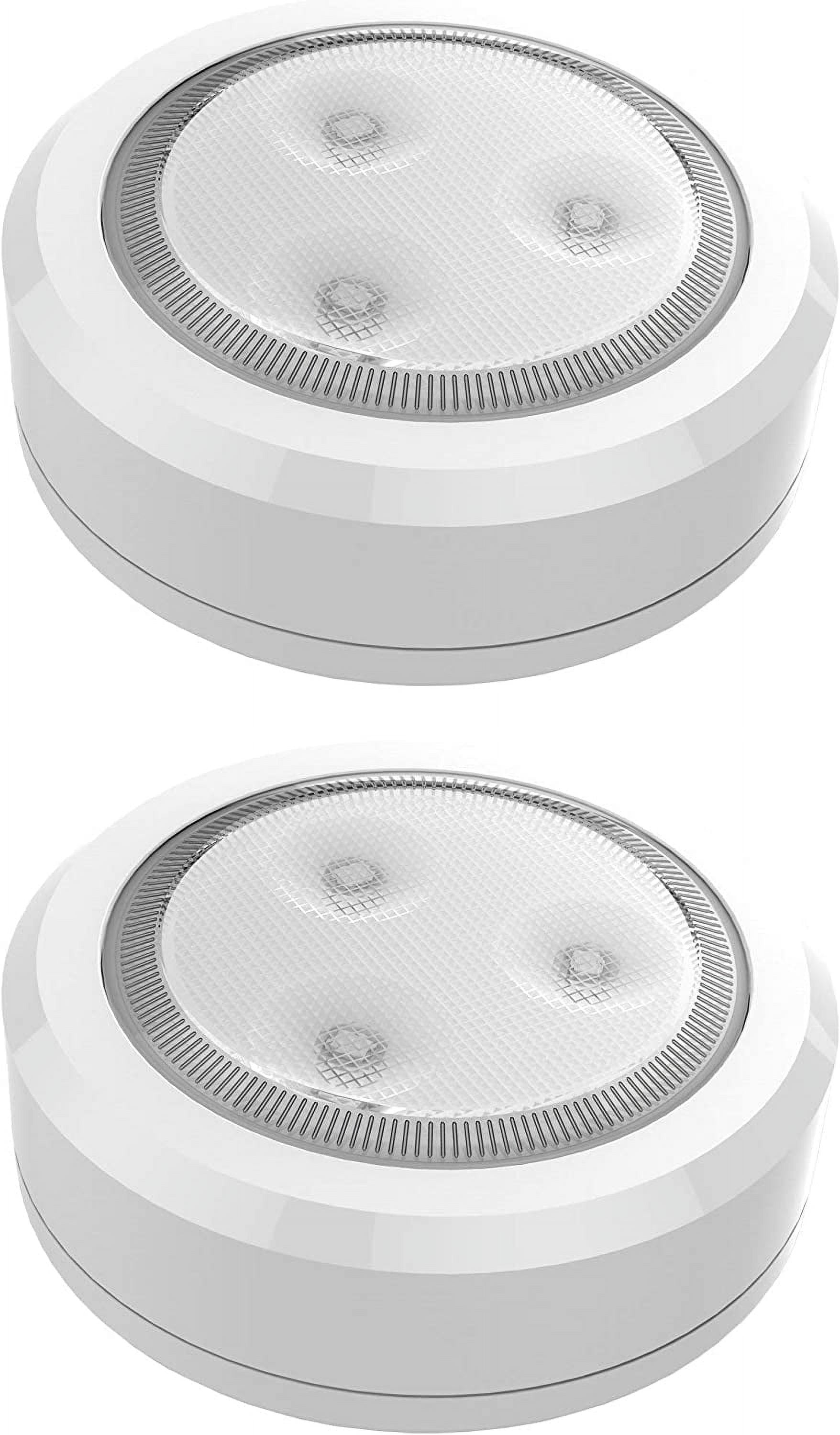 JJEAN-Ultra Thin Wireless LED Touch Lights - Battery Operated Under Cabinet Lighting - Round Puck Lights for Closet, Countertop - Stick On Push Light for Home Decor - Pack of 2
