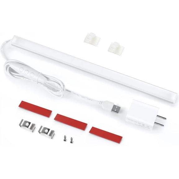 JJEAN-Under Cabinet LED Light with USB Power for Kitchen Counter, Workbench, Coffee Station, Workspace, Closet. Adapter, Dimmer, 12 Inch LED Light. Warm White 3000K