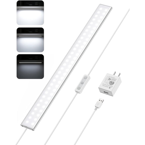 JJEAN-Under Cabinet Light, Upgrade 16inch LED Closet Light with Dimmable 6000K Cool White and Memory Function, Plug-in Under Counter Lights for Kitchen/Desk/Shelf/Workbench/Display Case/Room