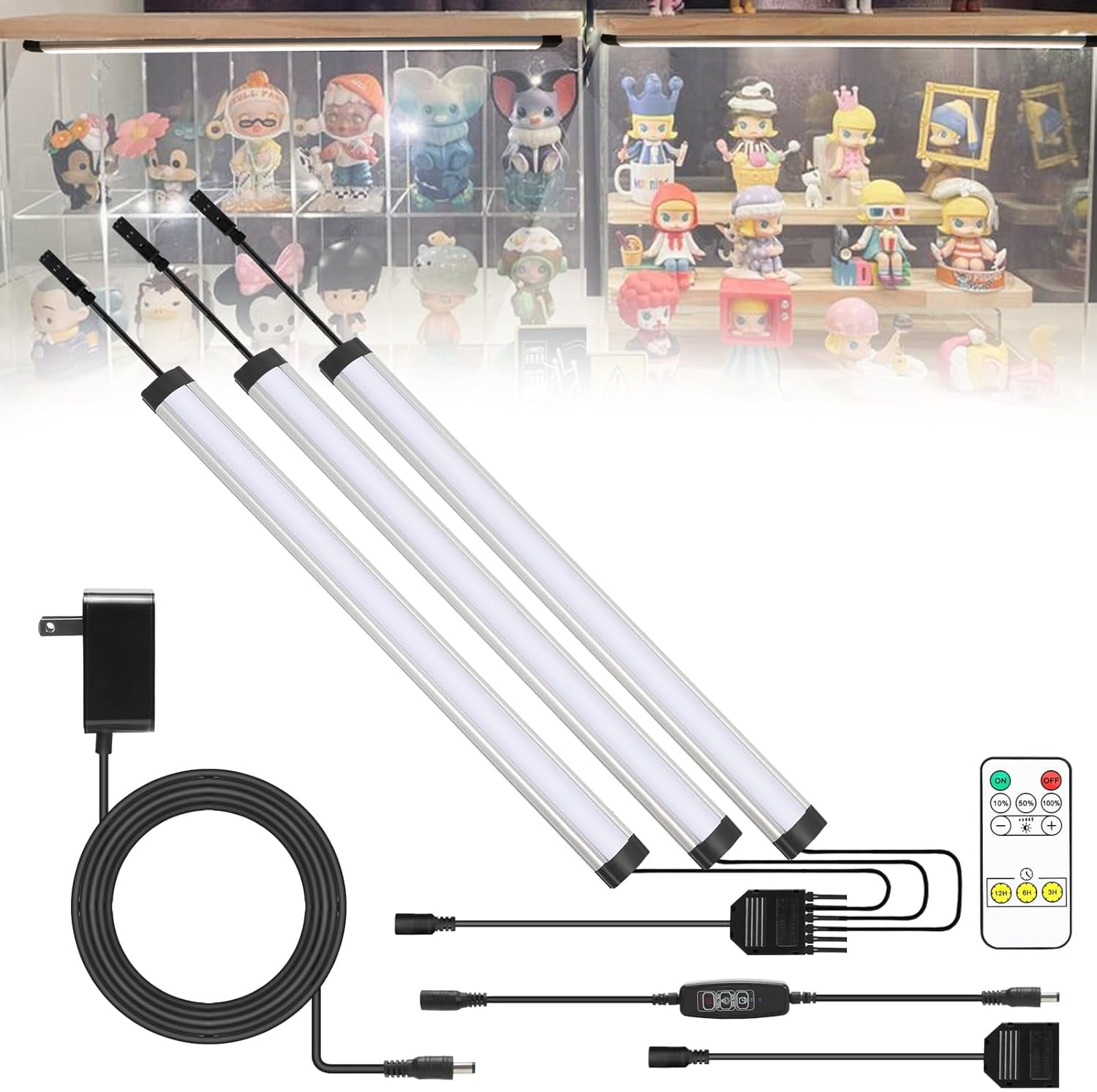 JJEAN-Under Cabinet Lights Plug in Led Light Strip 12 Inch 15W Dimmable Timing Under Counter Lights for Kitchen, Workbench, Desk Male and Female Connection 3 Pack