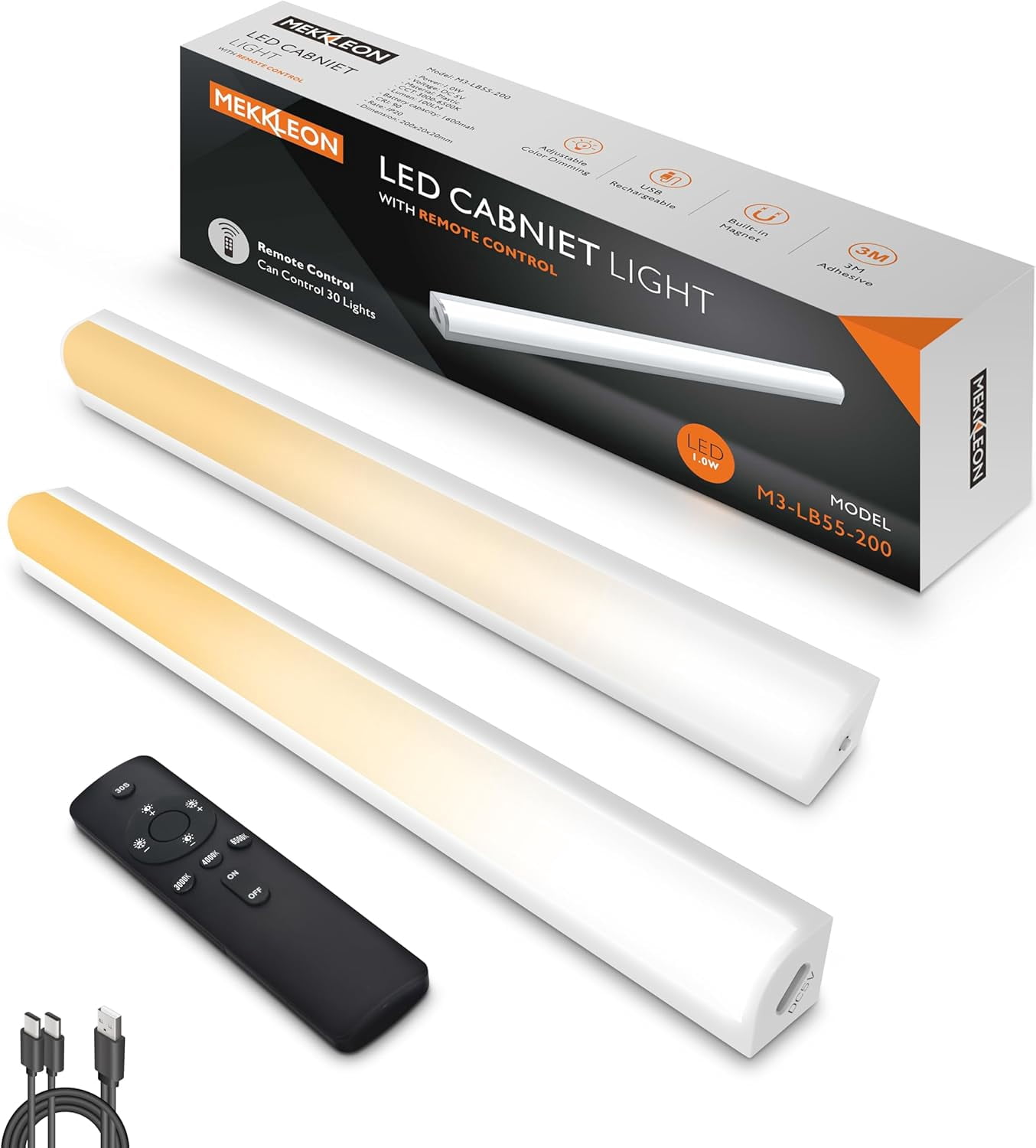 JJEAN-Under Cabinet Lights Remote Control, Magnetic Dimmable Closet Lights,USB Rechargeable Wireless LED Shop Light,Ceiling and Under Counter Lights for Kitchen,Wardrobe,Shelf(20CM,White)