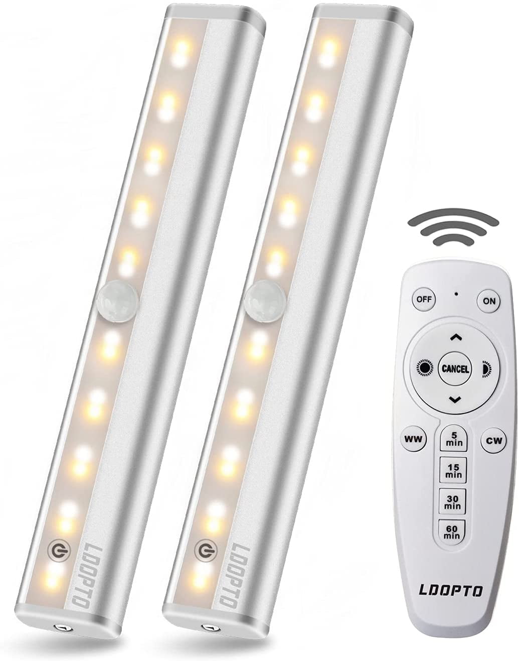 JJEAN-Under Cabinet Lights Wireless Battery Operated Lights with Remote Control LED Closet Lights Counter Wall Lights Without Wiring with Remote for Kitchen Shelf Hallway, Multiple Colors 2 Pack