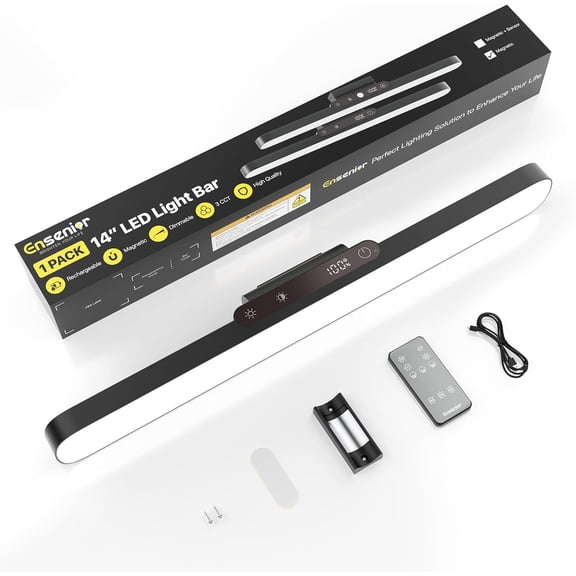 JJEAN-Under Cabinet Lights Wireless, Remote Control Rechargeable Light Bar with Timer, Magnetic LED Battery Operated Lights with Digital Display, Dimmable Touch Stick on Lights for Kitchen, Mirror 25