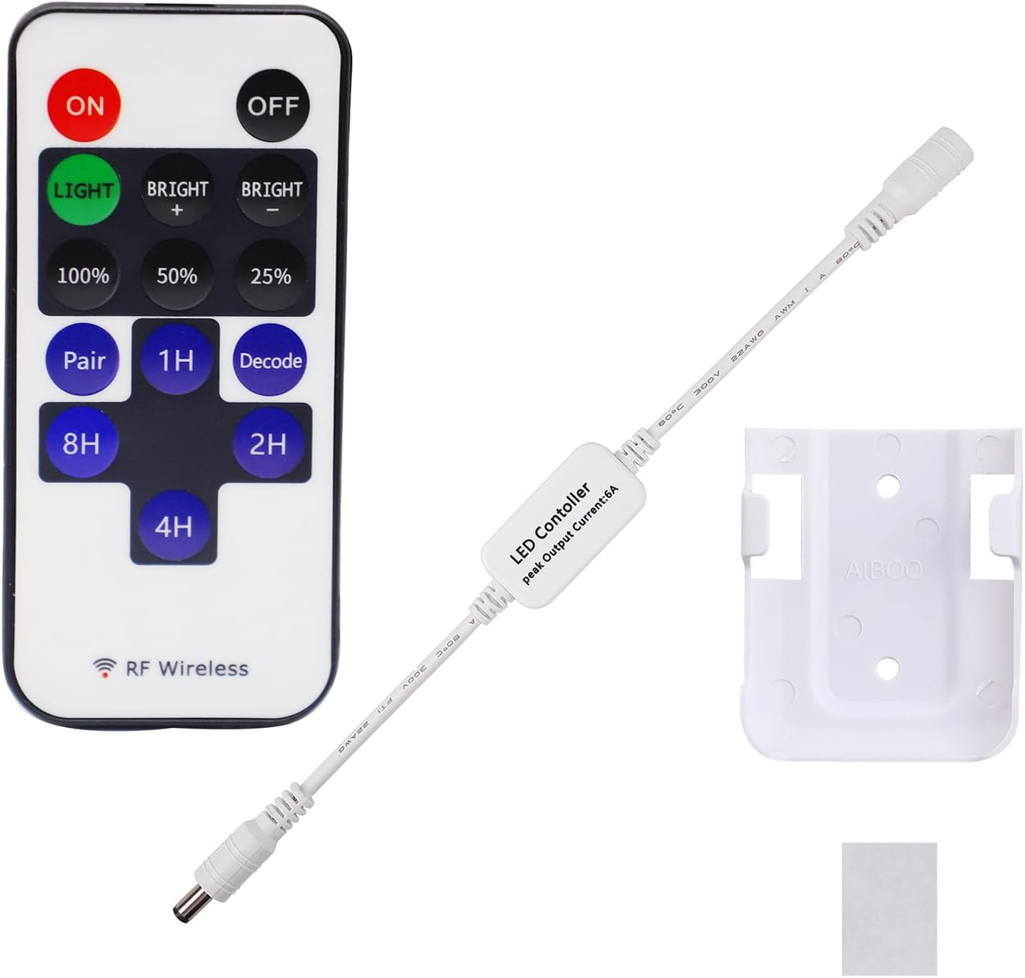 JJEAN-Updated Mini Remote Control for Single Color LED Strip Lights, RF Dimmer for 12V DC LED Ribbon, LED Neon Sign, Wireless Remote Control for Dimmable 3528 5050 Under Cabinet Puck Lights(Single Co