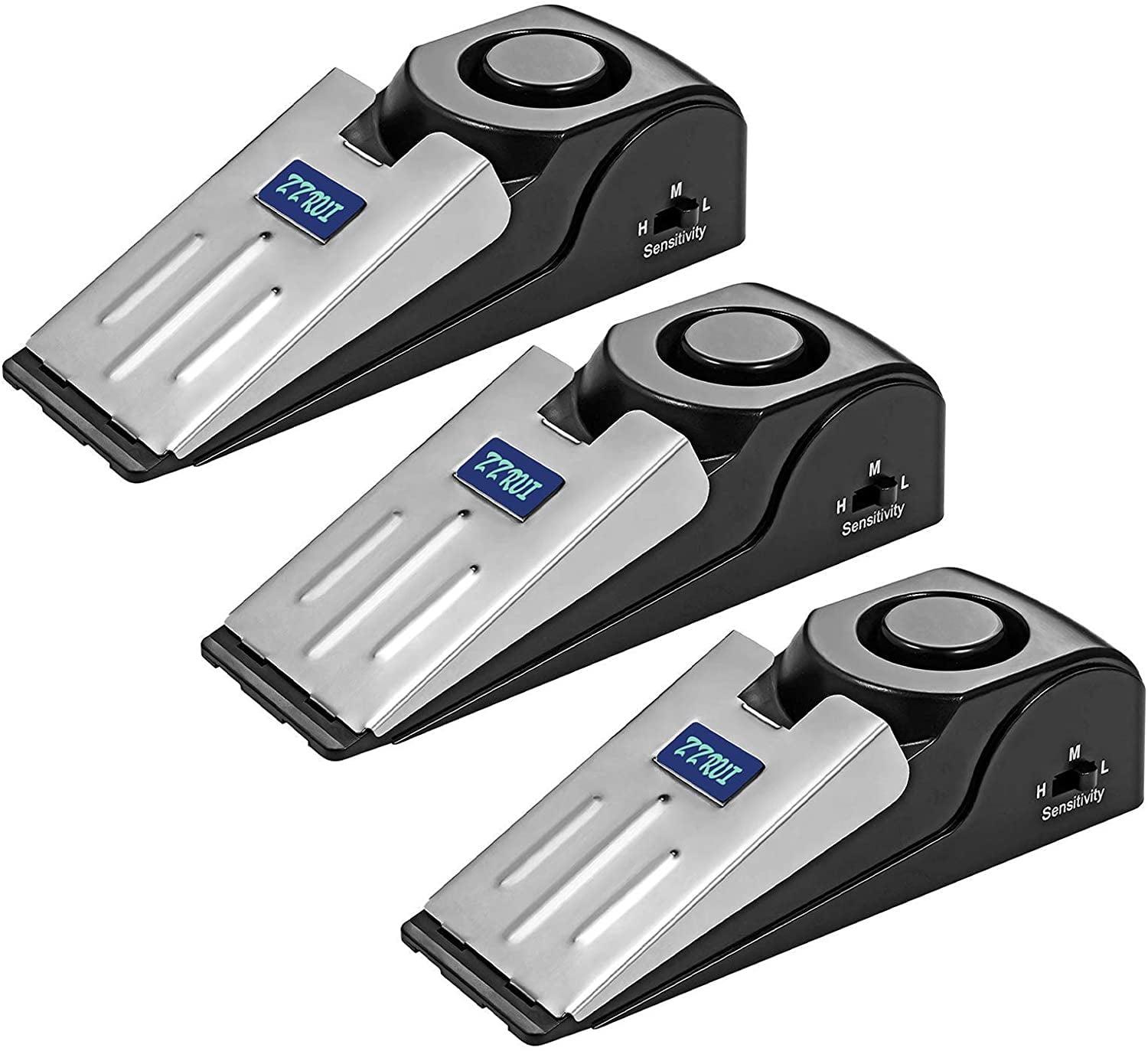 JJEAN-Upgraded 2 in 1 Portable Door Stopper Floor Wedge Security Alarm Loud 120db Entrance Alert Door Stop Alarm for Travel Home Apartment House (3 Packs)