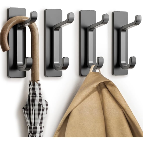 JJEAN-Wall Hooks for Coat and Towel: 13LB Strong Adhesive Door Hanger Stick on, Grey 4 Pack