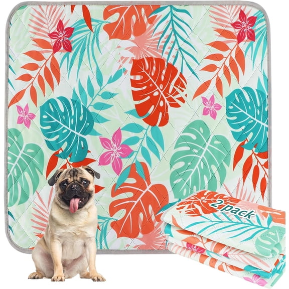 JJEAN-Washable Pee Pads for Dogs, 2 Pack Reusable Leakproof Puppy Wee Wee, Non-Slip Waterproof Pet Training, Super Absorbent Whelping XH081 (Green Palm Leaves, 30X20 Inch)