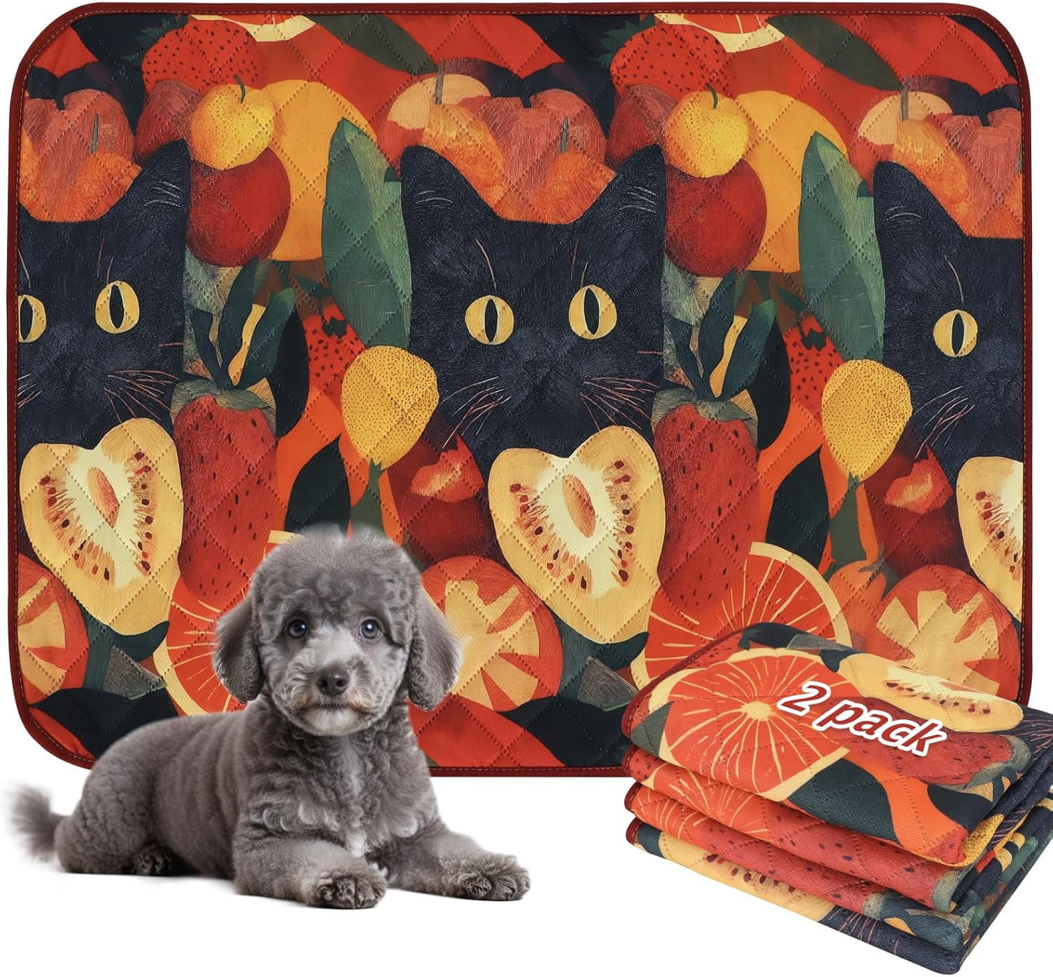 JJEAN-Washable Pee Pads for Dogs, 2 Pack Reusable Leakproof Puppy Wee Wee Pad, Non-Slip Waterproof Pet Training Pads, Super Absorbent Whelping Pads XH081 (Cat, 24X18 Inch (Pack of 2))