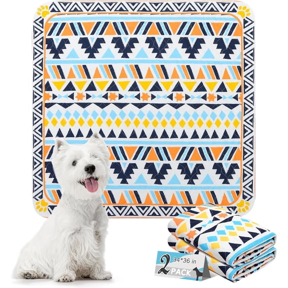 JJEAN-Washable Pee Pads for Dogs-34x36 2PCS, Whelping Pad for Puppy Training, Playpen Crate Bed Floor Protector, Reusable Dog Potty Pads Non-Slip, Super Absorbent & Odor Controlling, Crea