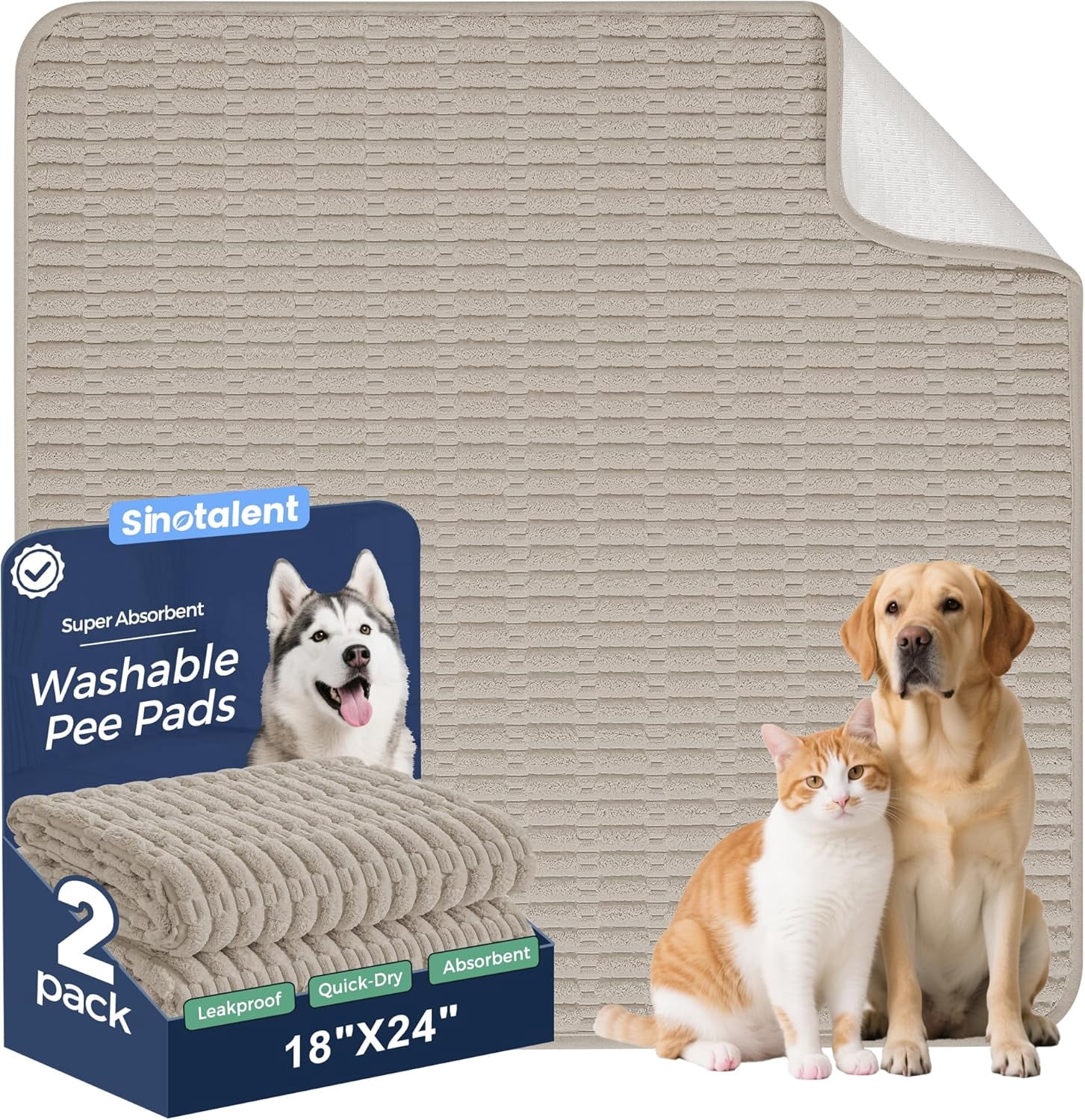 JJEAN-Washable Pee Pads for Dogs, Reusable Puppy Pads Dog Pads, Non-Slip Dog Pee Pads, Leak-Proof Pet Pee Pads Wee Wee Pads for Dogs. (Brown, 18"x24"(Pack of 2))