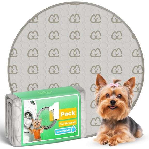 JJEAN-Washable Pee Pads for Dogs, Leak-Proof & Non-Slip, Specifically Designed for Whelping Box, 32" Round, Khaki, 1 Pack