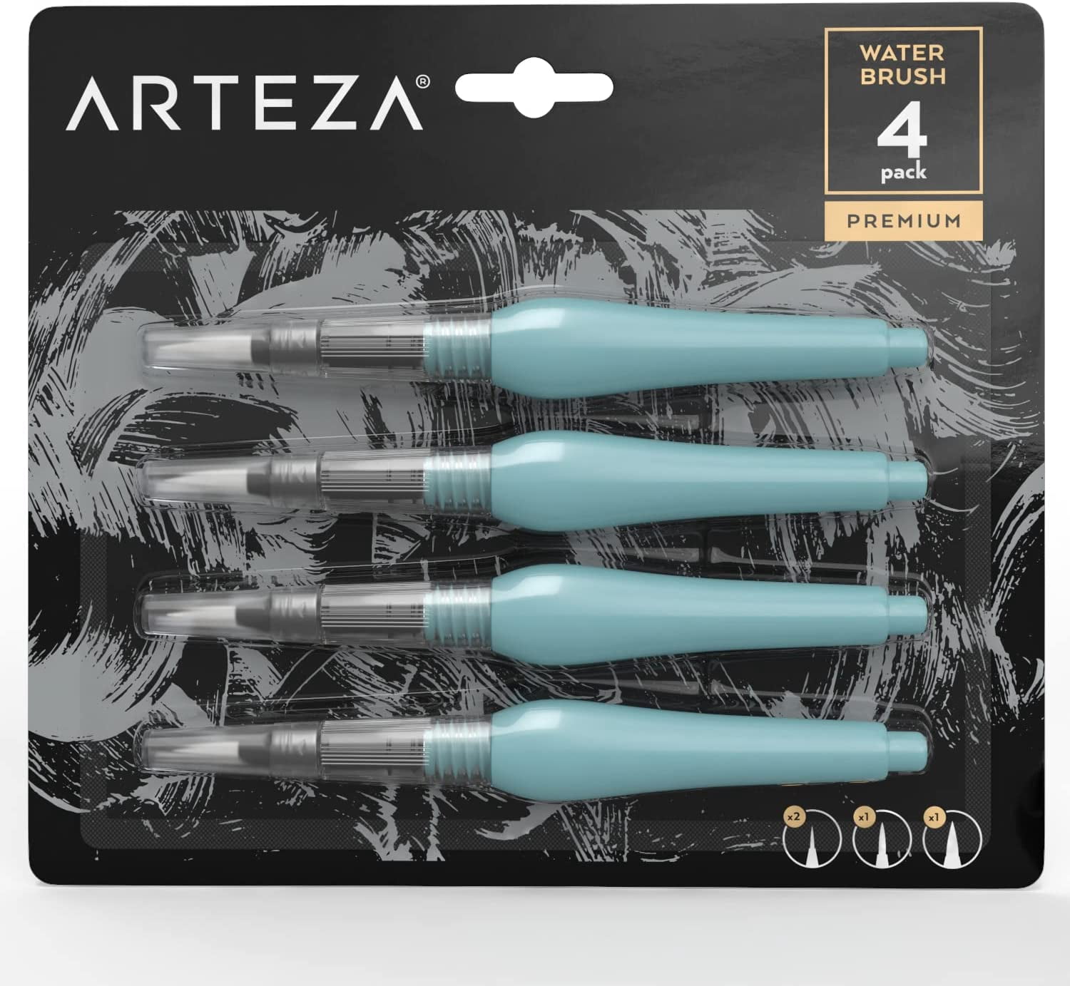 JJEAN-Water Brush Pen, Set of 4, Assorted Soft Nylon Bristle Tips, Self-Moistening Water Brush, Refillable Water Pen