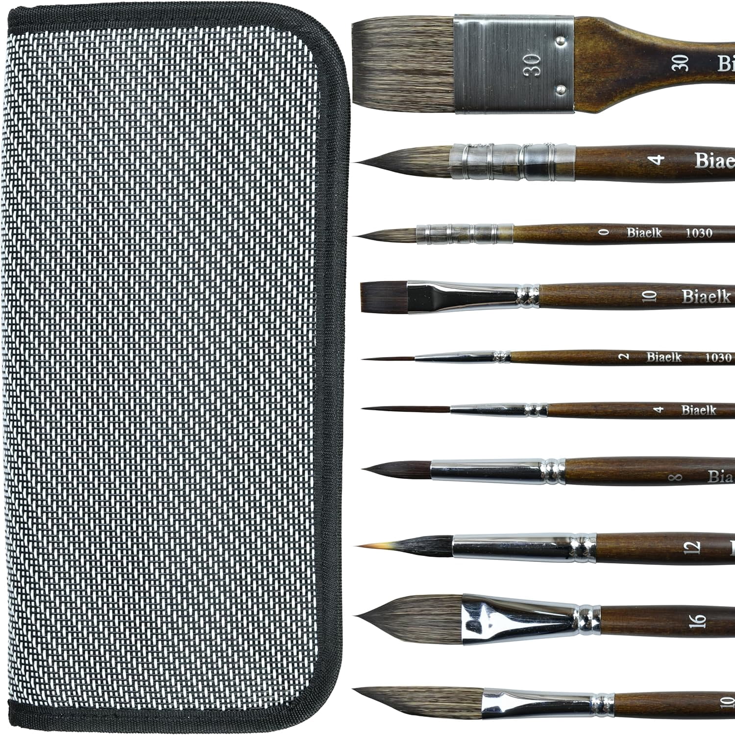 JJEAN-Watercolor Brushes Set of 10, Synthetic Hair with Wood Holders,Hake/Round Pointed/Flat/Dagger/Needle Point/Cats Tongue Oval Brushes for Canvas,Acrylic,Gouache,for Artists,Beginners Detail Paint