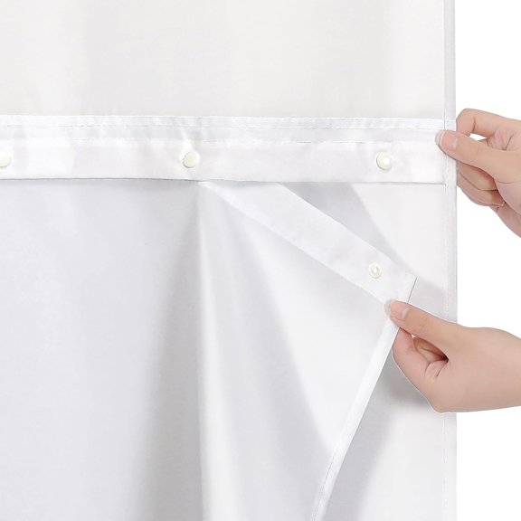 JJEAN-White Fabric Snap-in Shower Curtain Liner Replacement, 70W x 61H Waterproof Removable Liner for No Hook Shower Curtains with Snap in Liner, Soft Cloth & Hotel Quality, Machine Washable