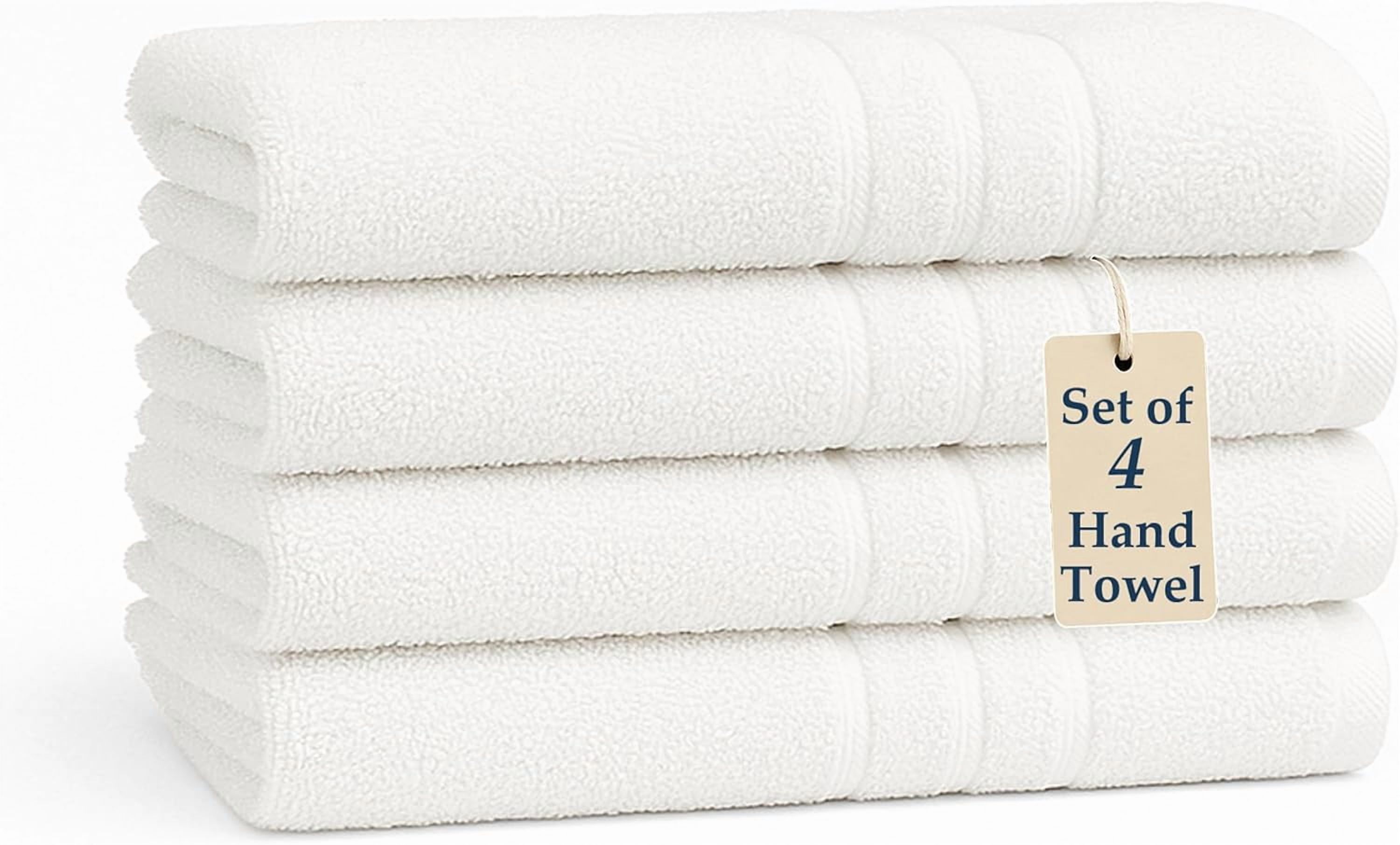JJEAN-White Hand Towels for Bathroom - Pack of 4 (16"x28") 100% Cotton Hand & Face Towels - Soft, Durable, Quick Dry & Highly Absorbent, Fingertip Towel for Bathroom - Great for Gym, Salon, Spa & Fam