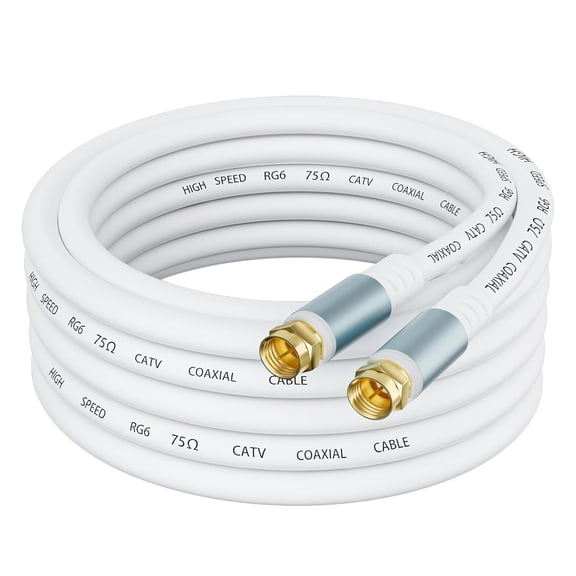 JJEAN-White RG6 Coaxial Cable 50ft Super Speed Internet, Broadband and Digital TV Aerial, Satellite RG6 Coaxial Extension Cable
