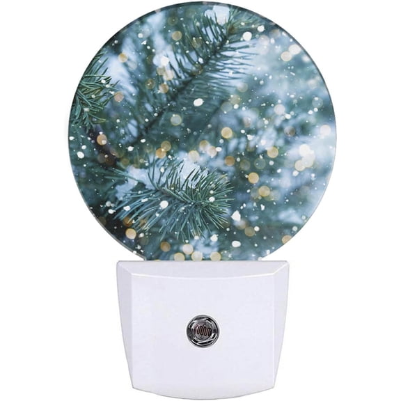 JJEAN-Winter Night Lights Plug into Wall Snowy Pine Tree Branches with Sparkling Light Snowflakes Plug-in Nightlights Home Auto Sensor LED Dusk to Dawn Light for Bedroom Bathroom