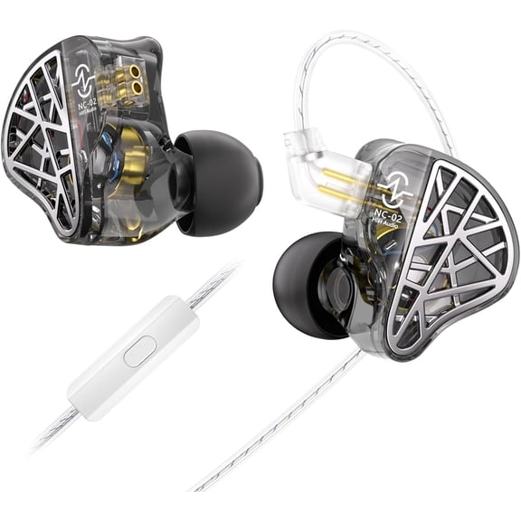 JJEAN-Wired Gaming Earbuds, CCZ NC02 in Ear Monitors, HiFi in Ear Headphones with 1DD 10mm Dynamic Driver, High-Resolution Composite Magnetic Wired Earphone, in Ears for Singers Musicians (Black, wit
