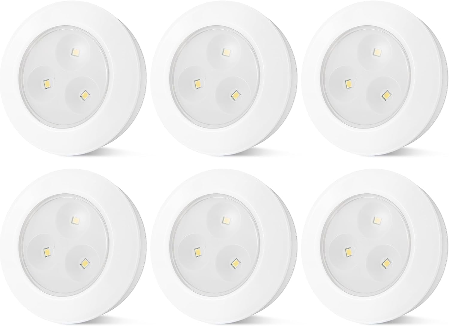 JJEAN-Wireless LED Puck Lights, Touch Activated Tap Ligh Push Light, Battery Operated Stick On Lights for Under Cabinet, Kitchen, Closet & Counters, 6-Pack, White