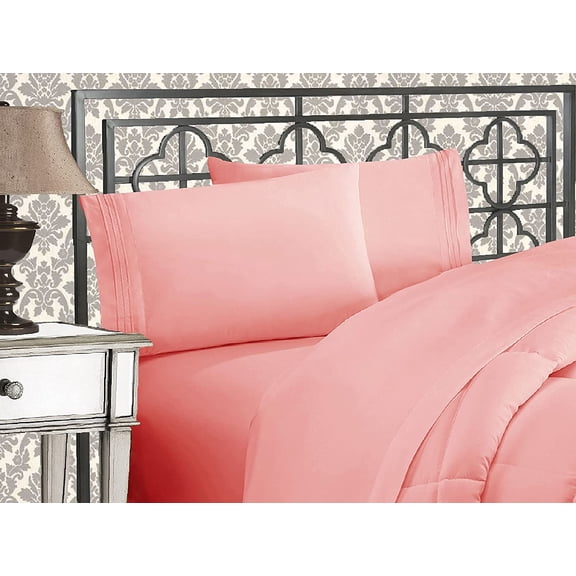 JJEAN-Wrinkle & Fade Resistant 1500 Premium Hotel Quality Microfiber Ultra Soft Luxurious 4-Piece Bed Sheet Set with Deep Pockets, King, Dusty Rose