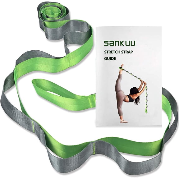 JJEAN-Yoga Straps Stretching Strap with 12 Loops Workout Poster, Straps for Stretching Physical Therapy Equipment Long Stretch Out Bands for Exercise, Pilates and Gymnastics for Women Men