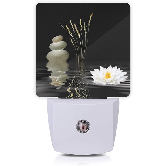 JJEAN-Zen Spa Night Light,Grey Stones Lotus Night Lights Plug into Wall Dusk to Dawn Sensor Led Lamp for Women Men,Led Lights for Stairway/Hallway/Bedroom,0.5W