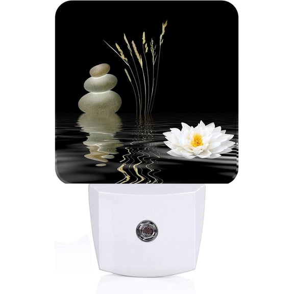 JJEAN-Zen White Lotus Night Light,Plug Into Wall with Dusk to Dawn Light Sensors, Warm Nightlights for Bedroom, Bathroom, Hallway, Kitchen, Gifts Ideal for Boys Girls Women Men