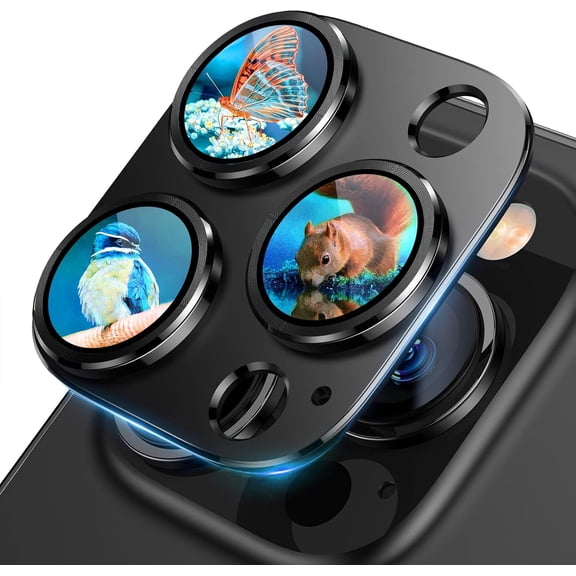 JJEAN-for iPhone 12 Pro Max Camera Lens Protector, [Drop Protection][Strong Adsorption] 9H Tempered Glass Camera Cover Screen Metal Ring Case Friendly Scratch Resistant Easy to Install - Black