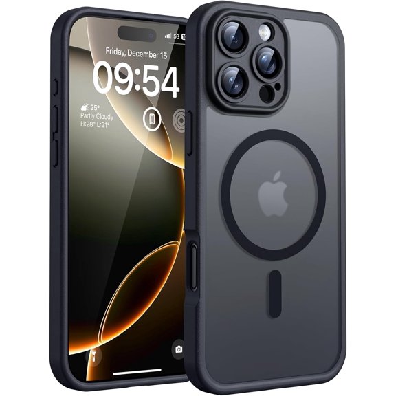 JJEAN-for iPhone 16 Pro Case, Full Camera Protection, Compatible with Magsafe, Drop Protection, Translucent Magnetic Matte Phone Case for iPhone 16 Pro 6.3 inch (Black)