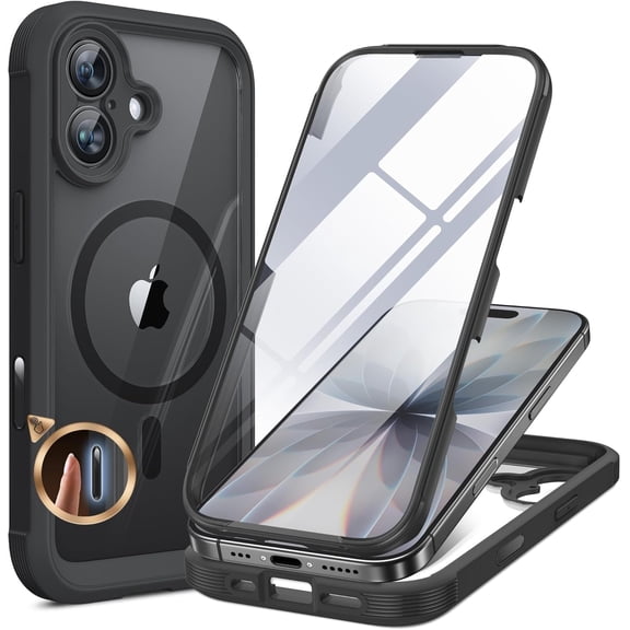 JJEAN-for iPhone 17 Case 6.3'', Full-Body Bumper Military Drop Protection Outdoor Phone case with Built-in Glass Screen &Camera Control,Easy Installation,No Gap,Compatible with MagSafe,Black