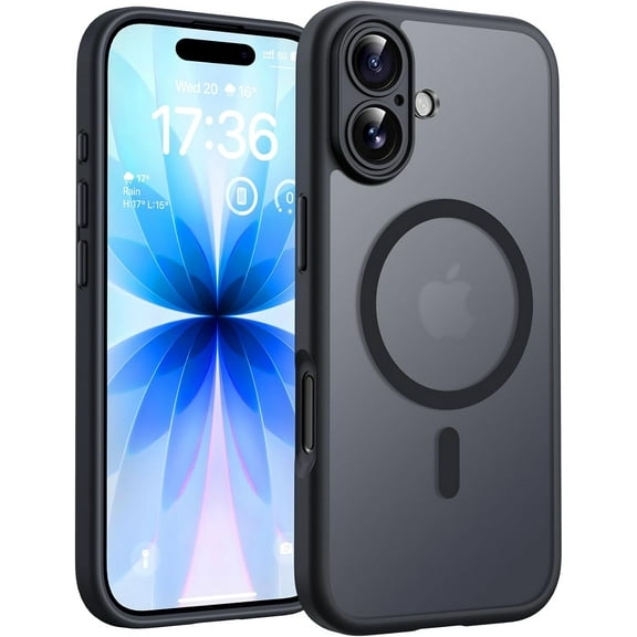 JJEAN-for iPhone 17 Case, Compatible with Magsafe, Full Camera Protection, Built-in Magnets, Drop Protection, Translucent Matte Phone Case for iPhone 17 6.3 inch (Black)