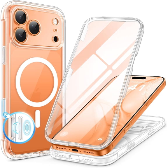 JJEAN-for iPhone 17 Pro Case, Compatible with MagSafe, Built-in Glass Screen Protector, Camera Protection, Shockproof Full Body Phone case 6.3", Clear