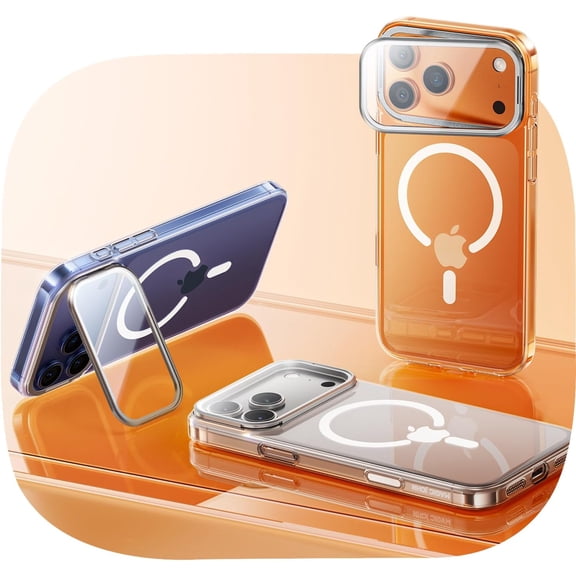 JJEAN-for iPhone 17 Pro Max Magnetic Case with Foldable Stand, Full Camera Protection, Handheld Selfie, Never Yellowing, Camera Control Button, Speaker dust-Proof, Drop Protection, Clear