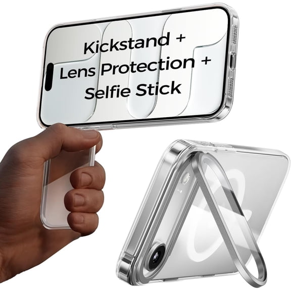 JJEAN-for iPhone Air Magnetic Case with Foldable Stand, Full Camera Protection, Handheld Selfie, Never Yellowing, Camera Control Button, Speaker dust-Proof, Drop Protection, Clear