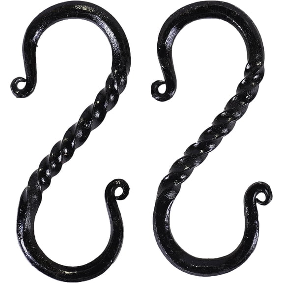 JJEAN-handforged Twisted Heavy-Duty S Hook 2-Pack Rustic Design| Black Coated, S Hooks for Hanging,Heavy Duty Shelving,Garage,Grid Wall,Storage Racks,Hooks for Heavy Weights