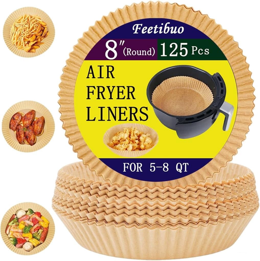 JJEAN-parchment paper for air fryer, 7.9inch round air fryer liners disposable,125PCS Non-stick parchment paper sheets for 5-8QT airfryer liners, Baking, Roasting Microwave
