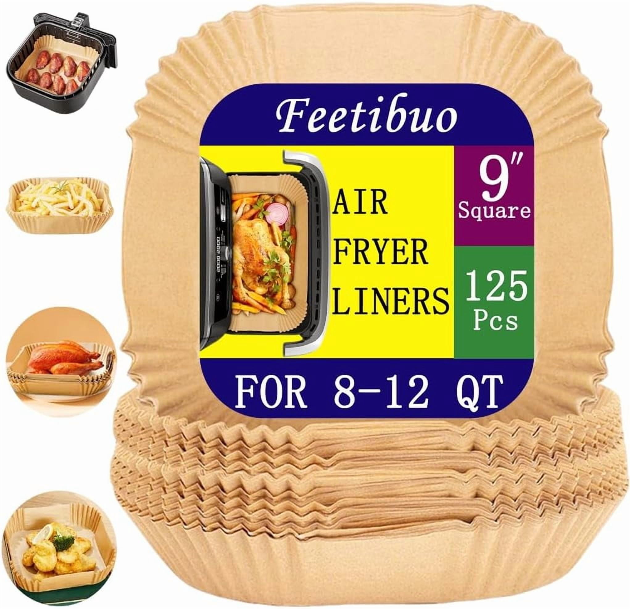 JJEAN-parchment paper for air fryer, 8.9inch square air fryer liners disposable,125PCS Non-stick parchment paper sheets for 8-12QT airfryer liners, Baking, Roasting Microwave
