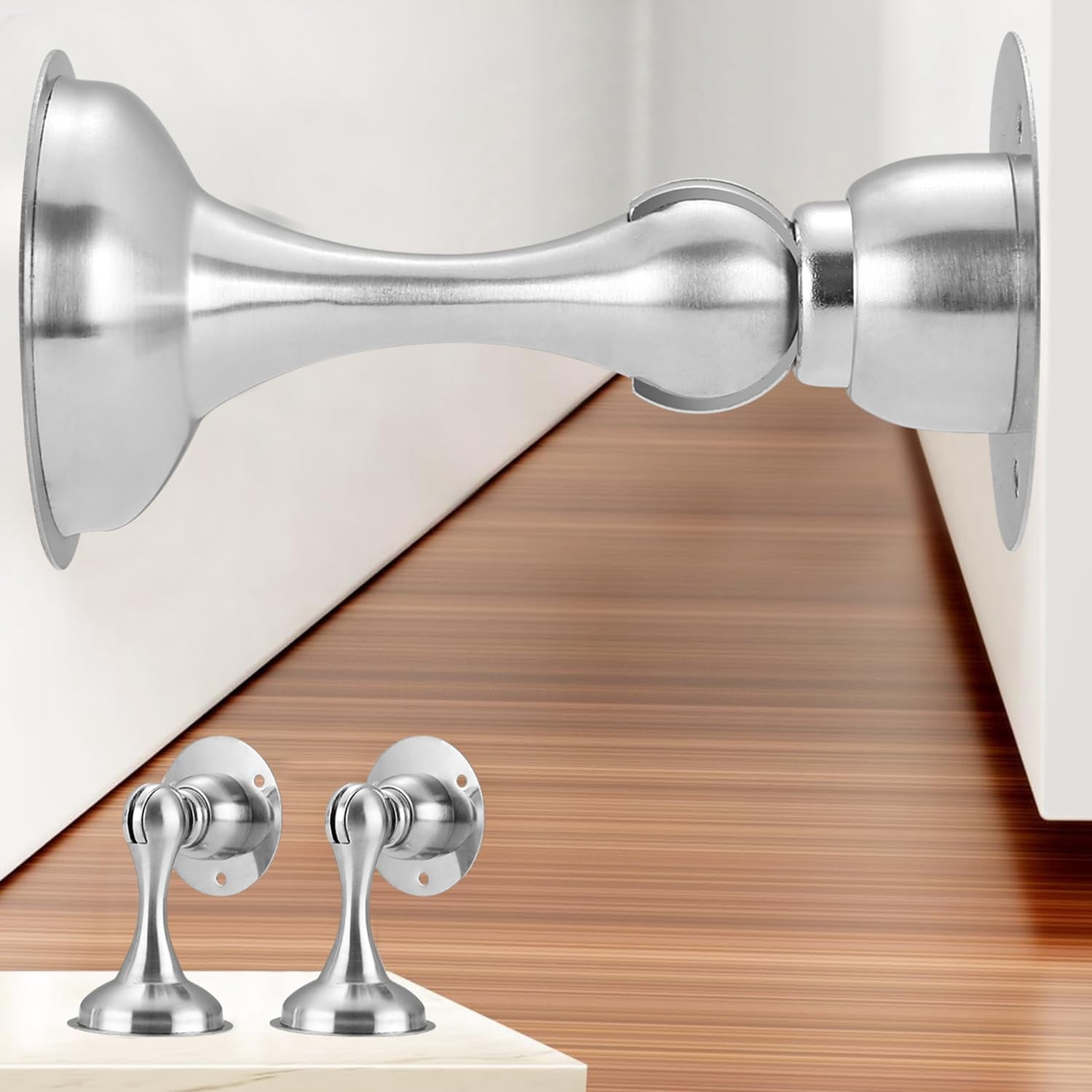 JJEAN-\u200bYDAJIURI 2Pack Magnetic Door Stop No Drilling Door Stop with 3D Adhesive Tapes Keep Door Open Door Stainless Steel Screws for Stronger Mount（Silver）
