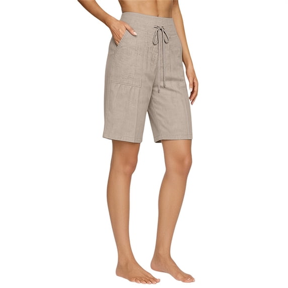 JJHGVB Bermuda Shorts for Women Casual Summer Knee Length Elastic Wais Flowy Shorts Wide Leg High Waisted Plus Size Beach Pants Gauze Shorts with Pockets Womens Shortd Beige L