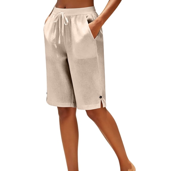 JJHGVB Bermudas Shorts for Women Summer Shorts Lounge Shorts High Waisted Gauze Shorts Knee Length Wide Leg Casual Summer Beach Pants Flowy Shorts Summer Trendy Elastic Wais Women’s Beige L