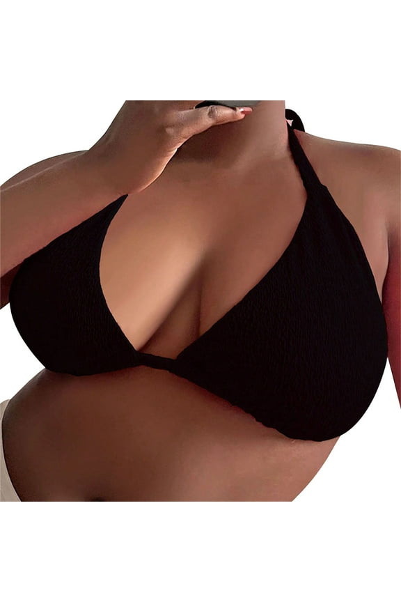 Bikini Top Bathing Suit Tops Triangle Bag Plus Size Beach Bikini Large Backless Swimsuit Top For Women Swim Suit Tops Push Up Swim Top Black 3XL