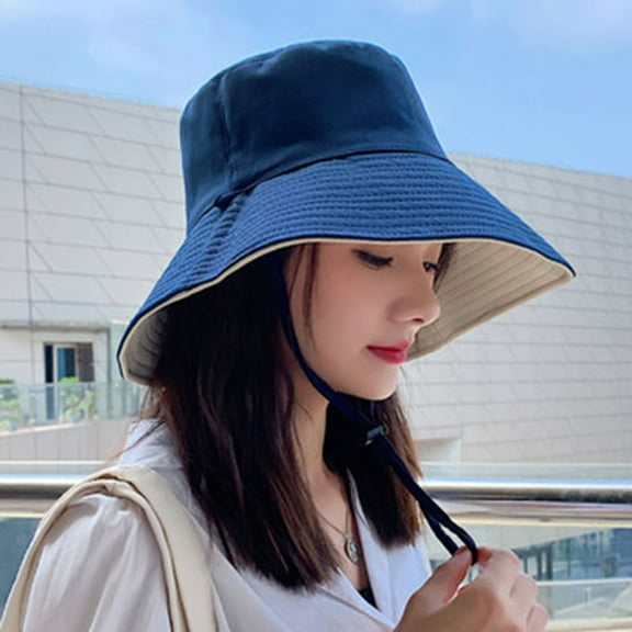 JJHGVB Bucket Hat Sun Hat Visor Hats Wide Brim Hat - UPF50  Protection Travel Beach Sun Hat with Semi-Rigid Adjustable Foldable Brim Blue One Size